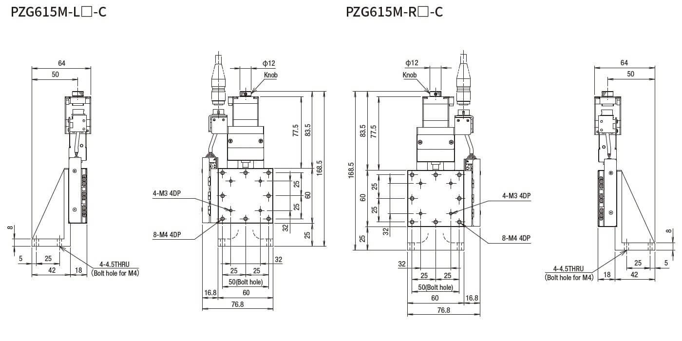 SURUGA SEIKI 駿河精機 _ 自動直動Z軸滑台 _ 平面尺寸圖 PZG615M-L☐-C(PZG615M-R☐-C)