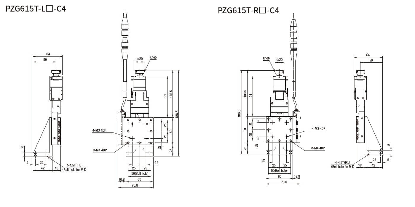 SURUGA SEIKI 駿河精機 _ 自動直動Z軸滑台 _ 平面尺寸圖 PZG615T-L☐-C4(PZG615T-R☐-C4)