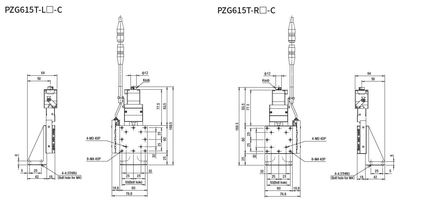 SURUGA SEIKI 駿河精機 _ 自動直動Z軸滑台 _ 平面尺寸圖 PZG615T-L☐-C(PZG615T-R☐-C)