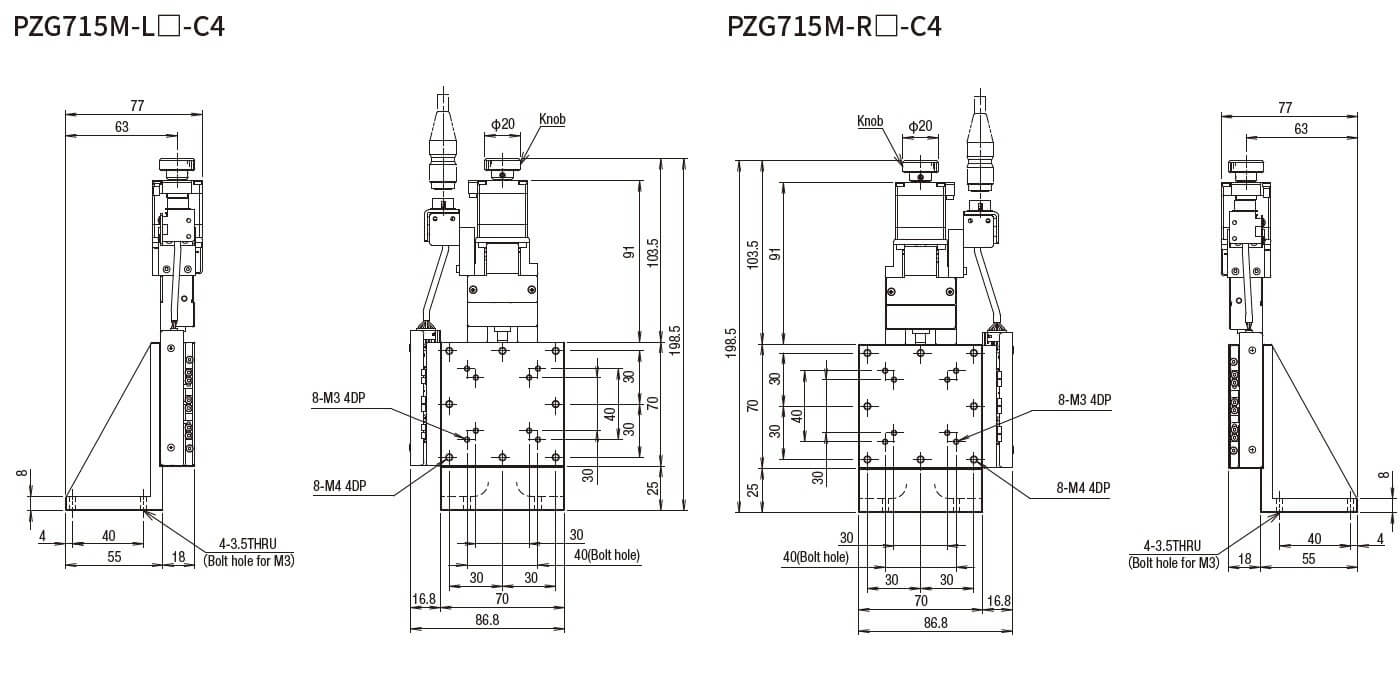 SURUGA SEIKI 駿河精機 _ 自動直動Z軸滑台 _ 平面尺寸圖 PZG715M-L☐-C4(PZG715M-R☐-C4)