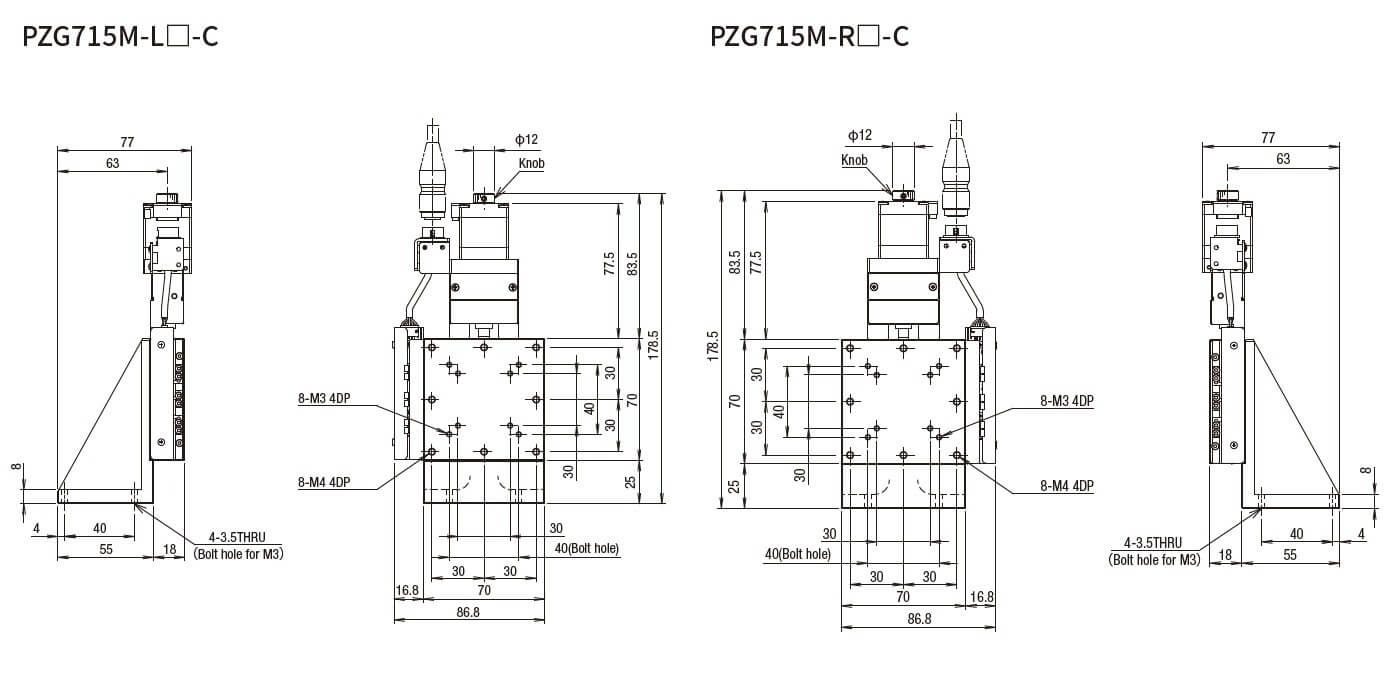 SURUGA SEIKI 駿河精機 _ 自動直動Z軸滑台 _ 平面尺寸圖 PZG715M-L☐-C(PZG715M-R☐-C)