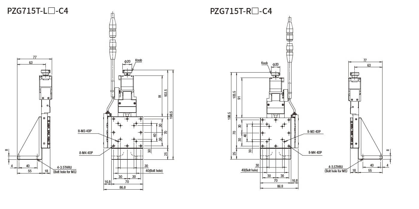 SURUGA SEIKI 駿河精機 _ 自動直動Z軸滑台 _ 平面尺寸圖 PZG715T-L☐-C4(PZG715T-R☐-C4)