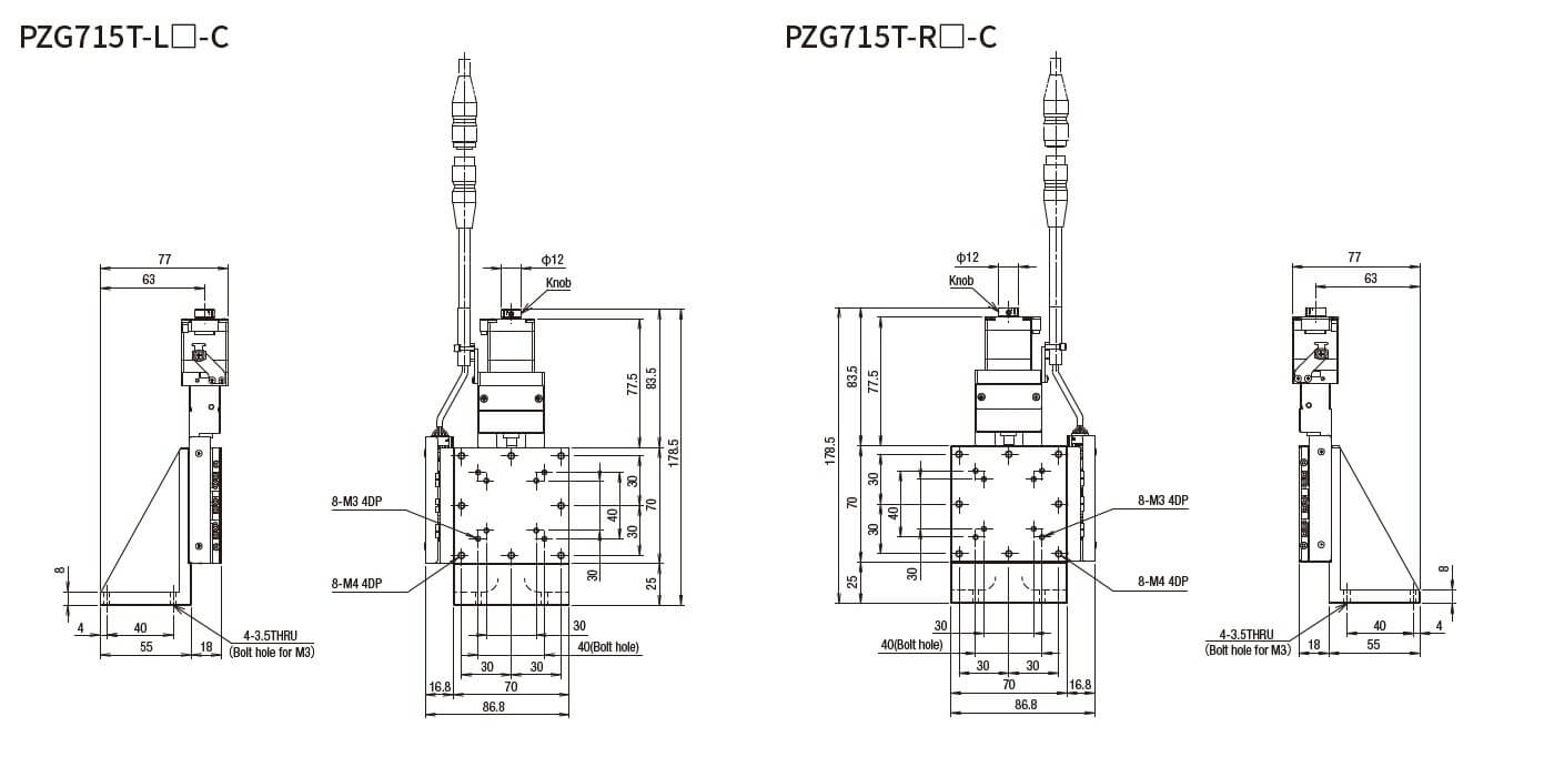 SURUGA SEIKI 駿河精機 _ 自動直動Z軸滑台 _ 平面尺寸圖 PZG715T-L☐-C(PZG715T-R☐-C)